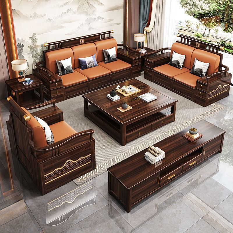 新中式乌金木实木沙发组合