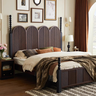 高端品牌中古实木床法式复古美式床1米8双人床轻奢床主卧大床婚床