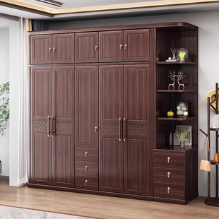 新中式乌金木衣柜全实木转角柜卧室简易四五门衣橱卧室收纳储物柜
