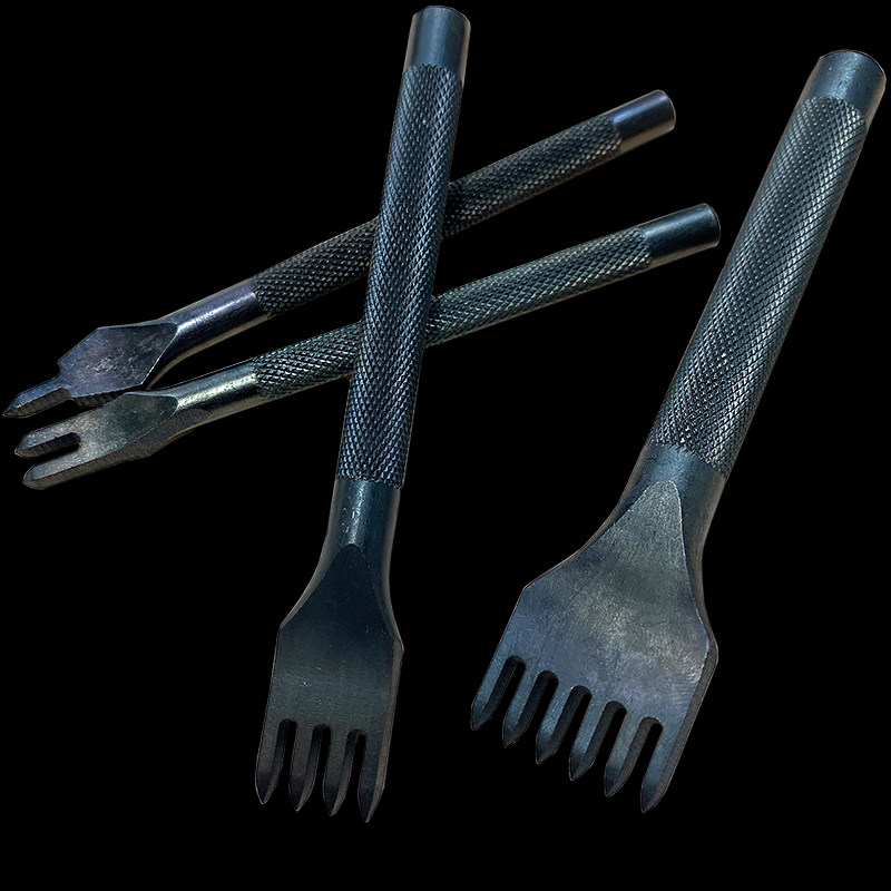 DIY皮革手工工具黑色菱斩3/4/5/6mm手缝斩小鱼叉防滑手柄齿间光滑