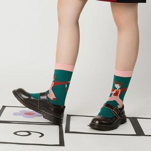 包邮袜子女秋季日系复古甜美纯棉袜插画格子潮牌搞怪中筒长袜SOCK