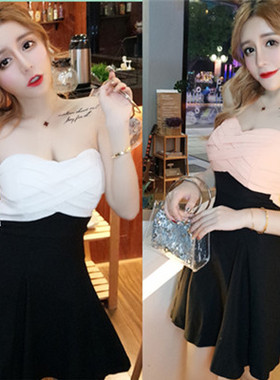 网红直播夜场工作服性感抹胸露背礼服小个子连衣裙修身显瘦A字裙