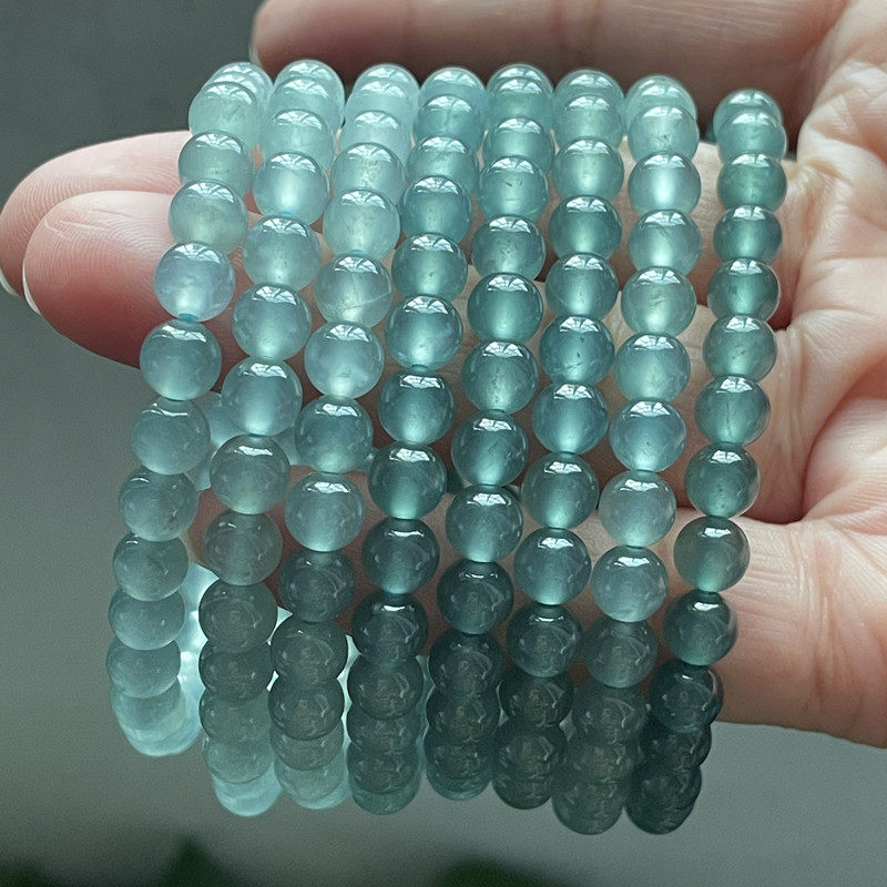 天然翡翠a货正品圆珠手链蓝绿色冰种玉石5.8mm手串女士手饰有证书