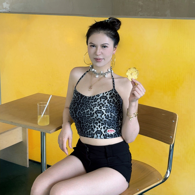 【现货秒发】omighty豹纹吊带抹胸辣妹Y2K风运动短裤短豹纹套装