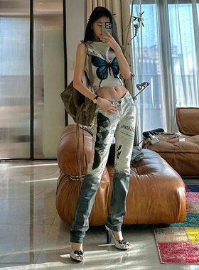 易梦玲杨超越同款kashiko蝴蝶背心Y2K辣妹机能背心韩国小众设计师