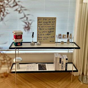 中古风置物架双层樱桃木实木书架客厅玄关餐厅简约落地架展示架