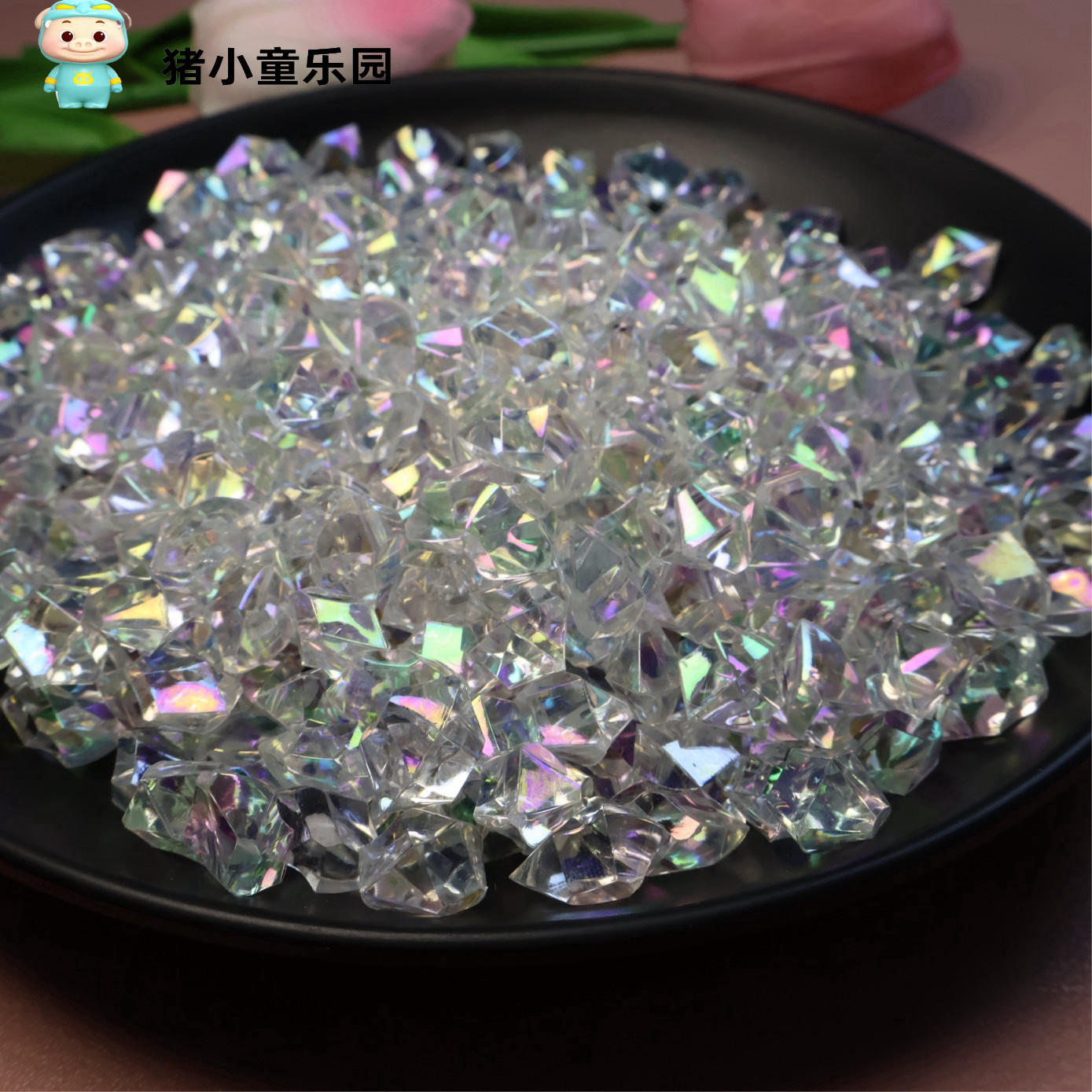七彩镭射碎冰透明尖底钻彩色裸钻diy手工饰品11*14mm指尖装饰迷你