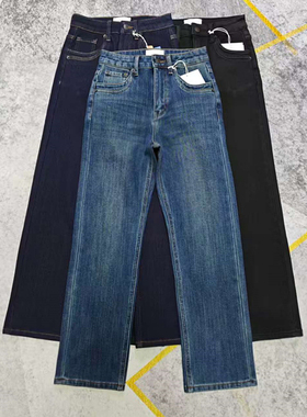 美系360°四面弹薄绒牛仔裤 中高腰植绒小直筒裤 单宁原色烟管裤