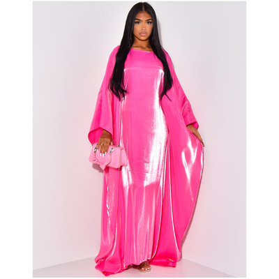 欧美女装缎面休闲大摆长裙