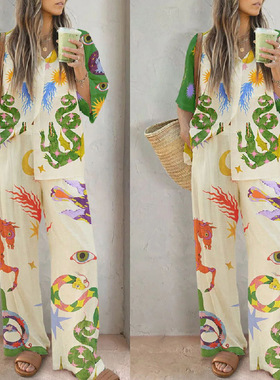 Floralshirt wideleg pants fashion suit碎花衬衫阔腿裤时尚套装