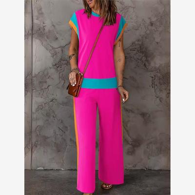 欧美夏季薄款遮肉休闲套装拼色