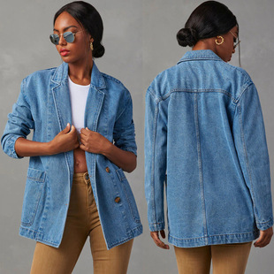 Stylish casual denim suit jacket欧美街头时尚休闲牛仔西装外套