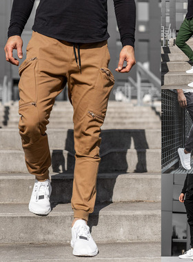 Cargopants with multiple pockets青年街头小脚裤多口袋工装长裤