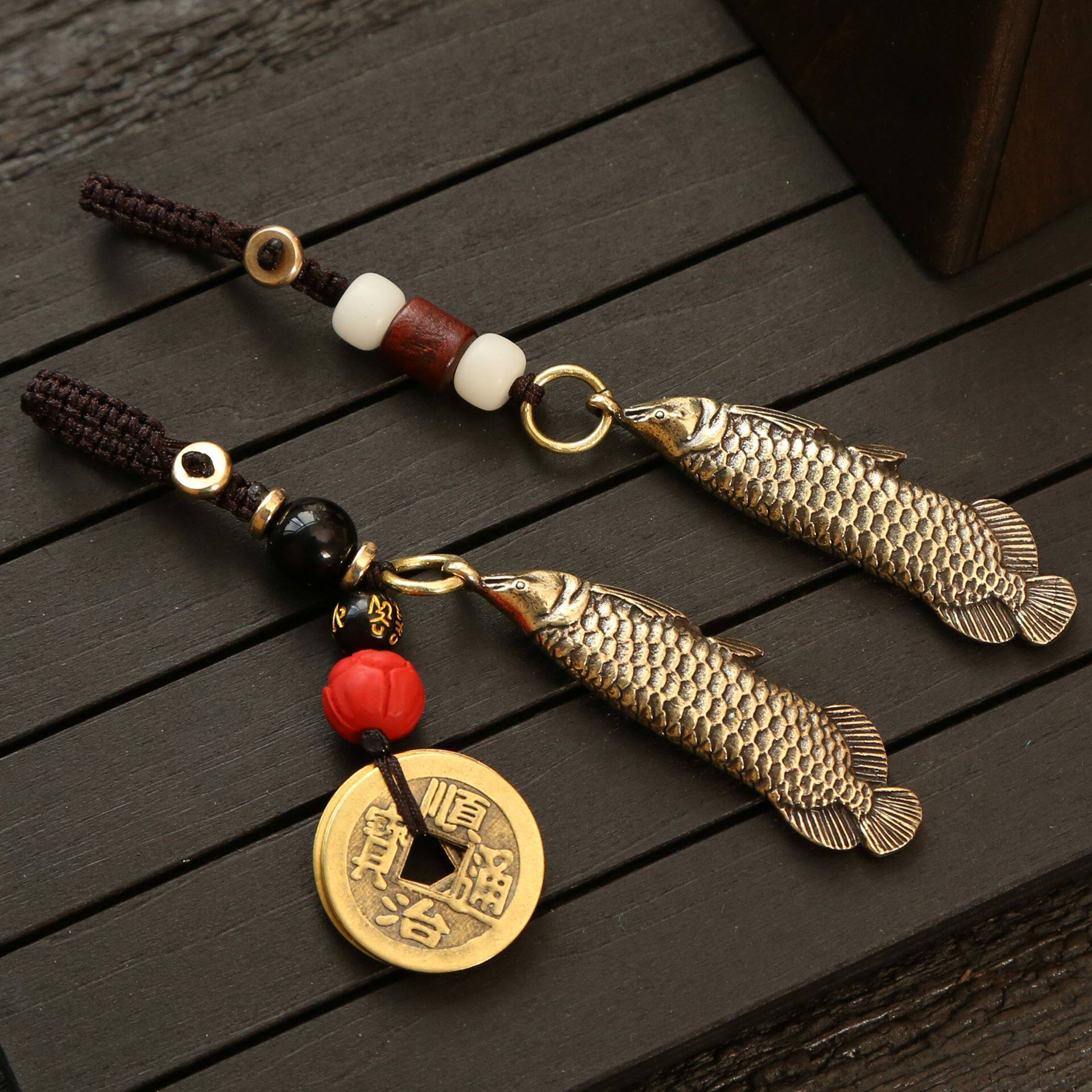 黄铜实心手工金龙鱼 男女汽车钥匙包包钥匙扣挂饰 个性复古创意鱼