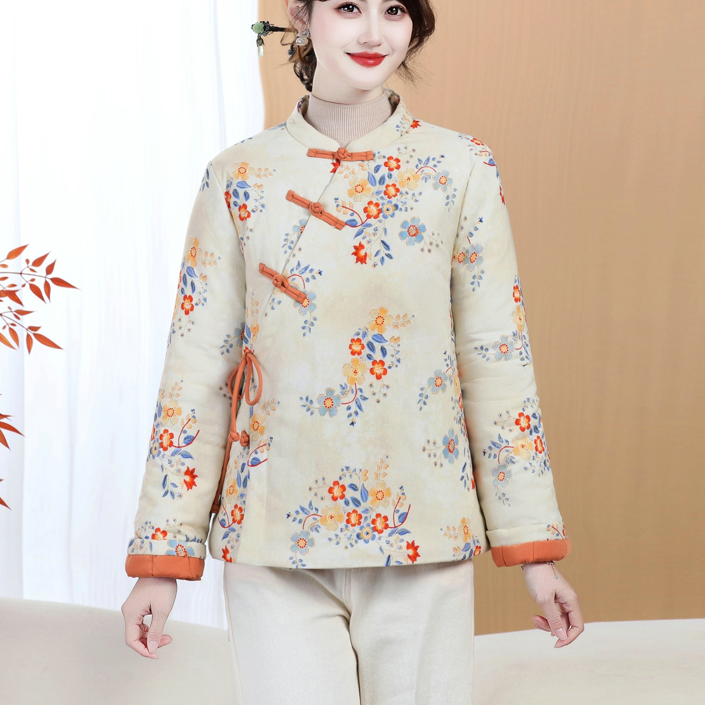 新中式国风盘扣印花棉服女2025冬季新款加厚保暖气质减龄棉衣外套 - 封面