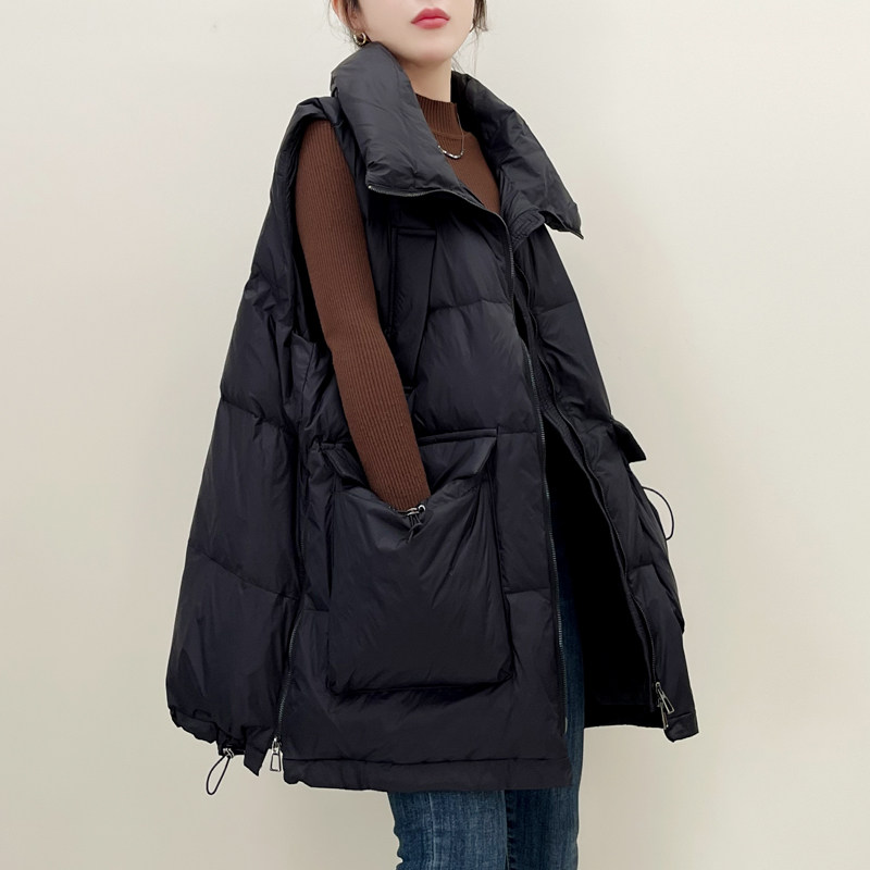 欧货中长款羽绒马甲女2025秋冬韩版宽松坎肩白鸭绒大口袋马夹外套,女装/女士精品,马夹,淘宝优惠券,粉丝福利购,淘宝优惠卷