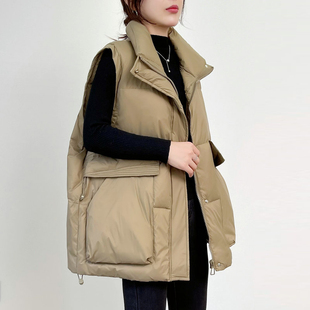 宽松白鸭绒背心马夹外套 大码 中长款 休闲羽绒马甲女2025年秋冬新款