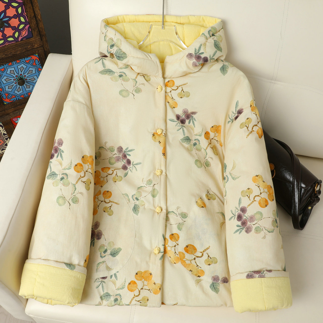 新中式国风复古印花双面穿棉服女