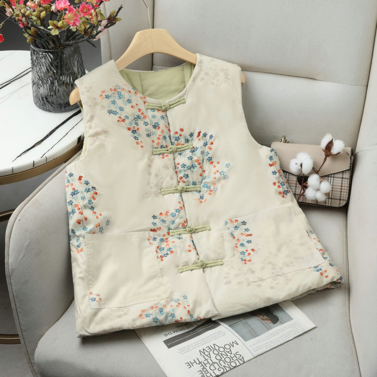 新中式复古宽松显瘦秋冬棉花马甲