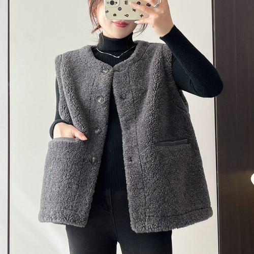 小个子羊羔毛绒马甲背心欧货休闲