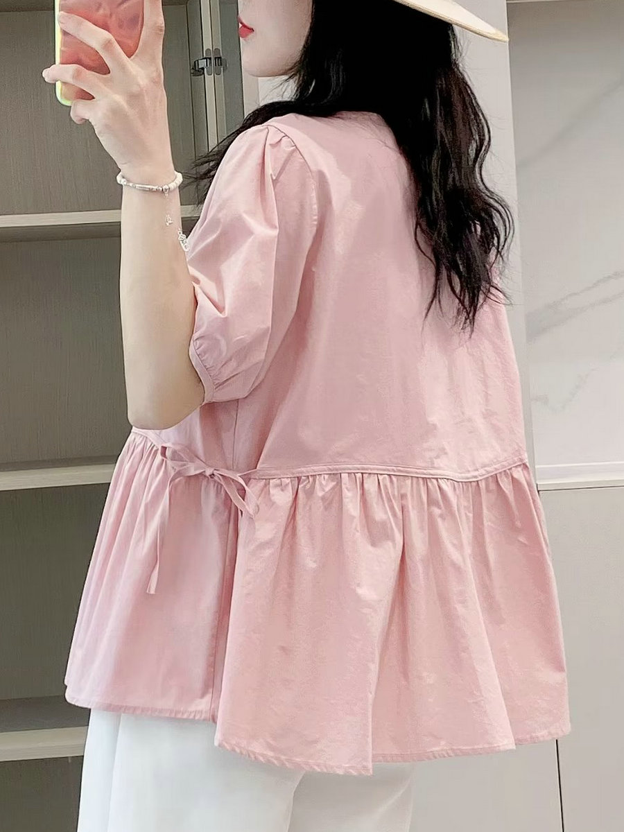 宽松显瘦a字小清新衬衫女2023年夏季新款韩版衬衣气质减龄娃娃衫-封面