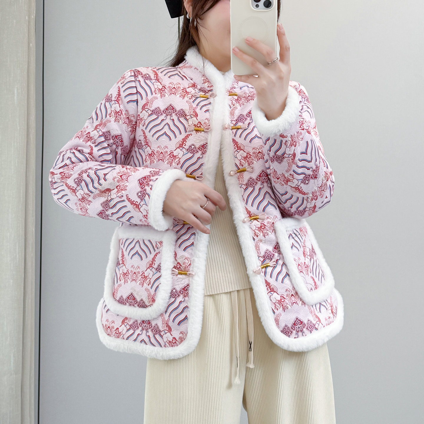 新中式国风加绒加厚复古棉服女