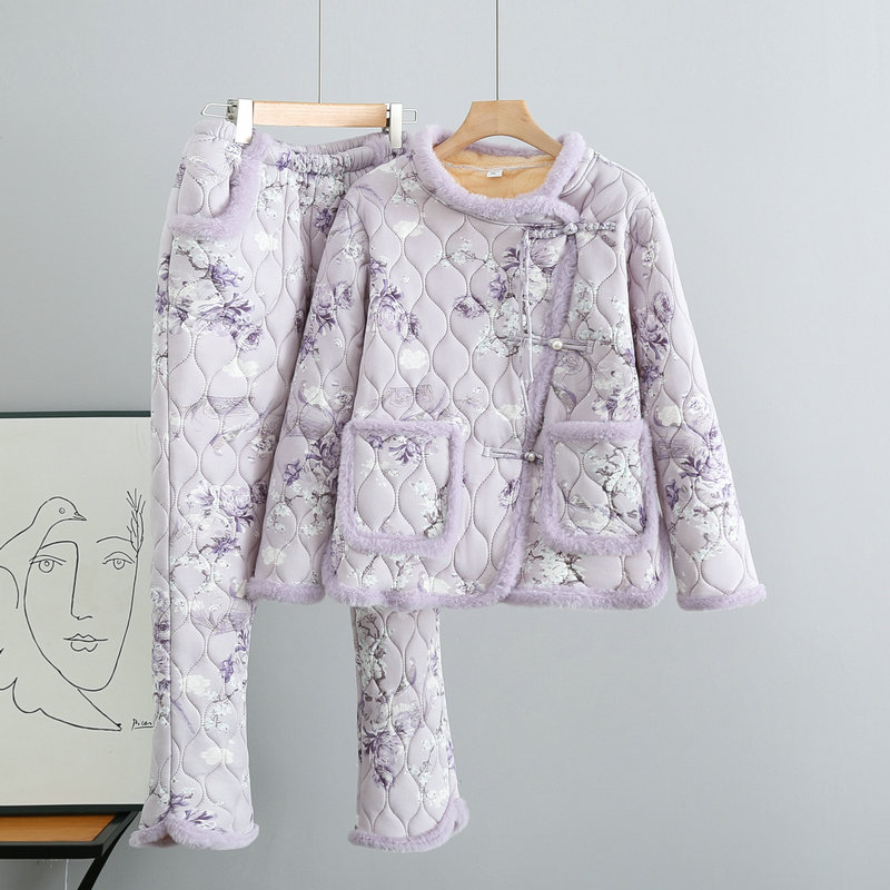 民族风东北碎花大花棉袄两件套女