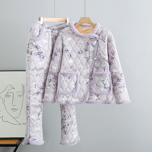 套装 民族风厚斜襟盘扣棉衣棉裤 新款 东北碎花大花棉袄两件套女冬季