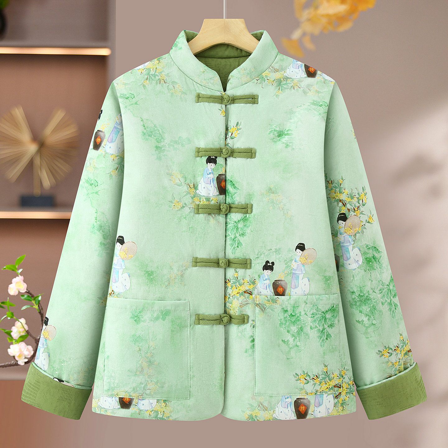 新中式国风盘扣印花加厚保暖棉衣