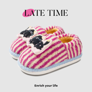 可爱猫咪包跟棉鞋女秋冬季室内居家地板拖静音保暖情侣款毛毛拖鞋