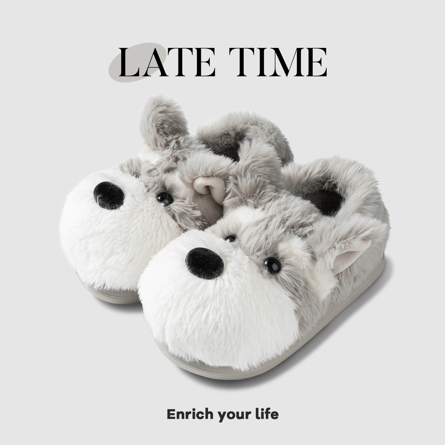 迟到时光雪纳瑞包跟棉拖鞋