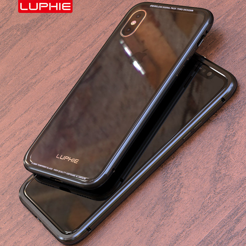 Luphie iGlass Airframe Aluminum Bumper Air Barrier Tempered Glass Back Case Cover for Apple iPhone X