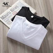 宽松V领纯棉重磅男士 短袖 半袖 2026T恤夏季 内搭上衣服体恤白色男装