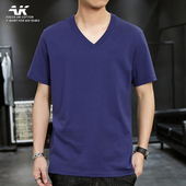 大码 男装 短袖 V领休闲重磅宽松纯棉港风白体恤半袖 T恤男士 上衣服