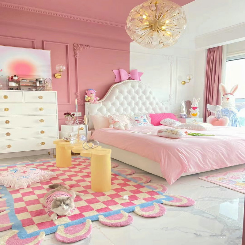 客厅卧室床边简约柔软少女粉色