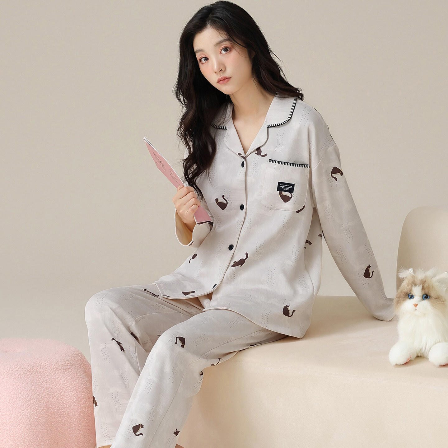 纯棉女睡衣卡通家居服套装可外穿