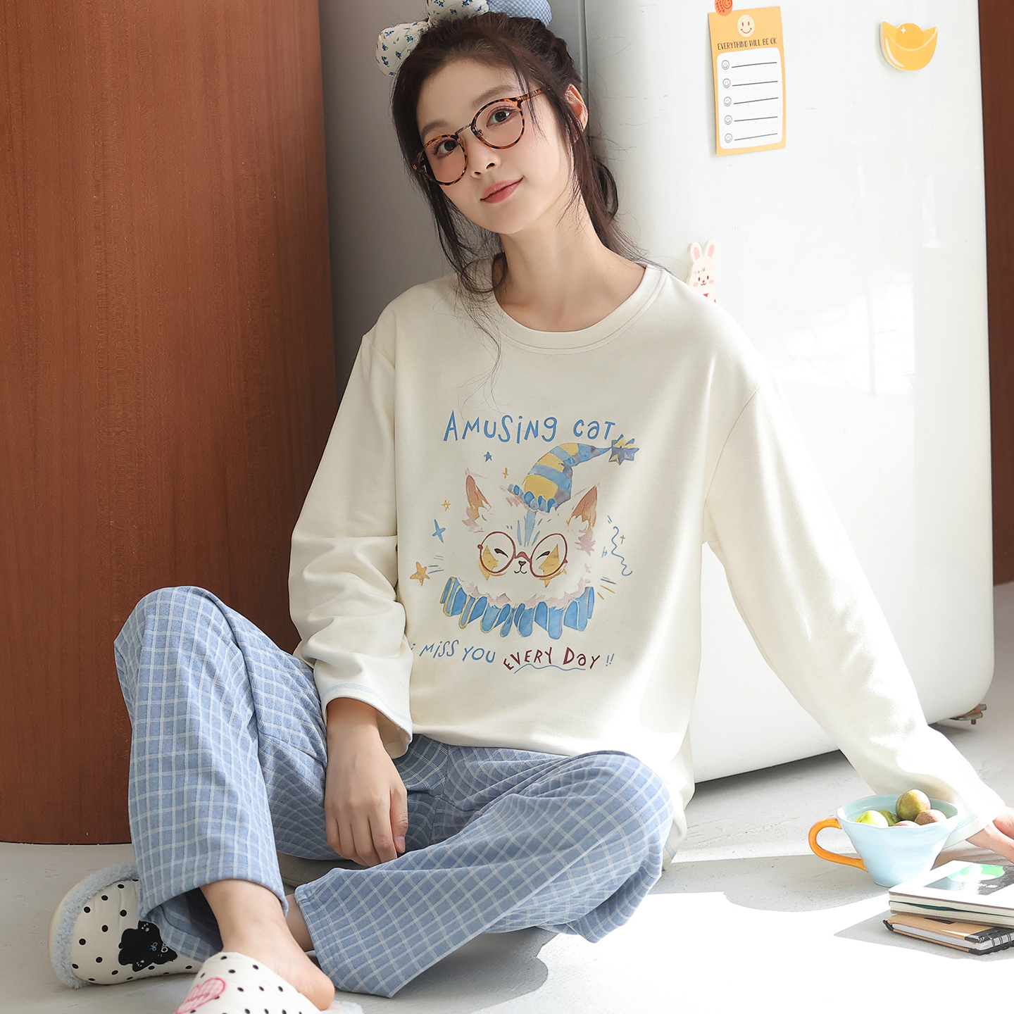 卡之恋睡衣女秋冬季德绒加厚长袖