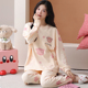 粉色卡通小熊家居服套装 卡之恋睡衣女带胸垫一体长袖 春秋纯棉薄款
