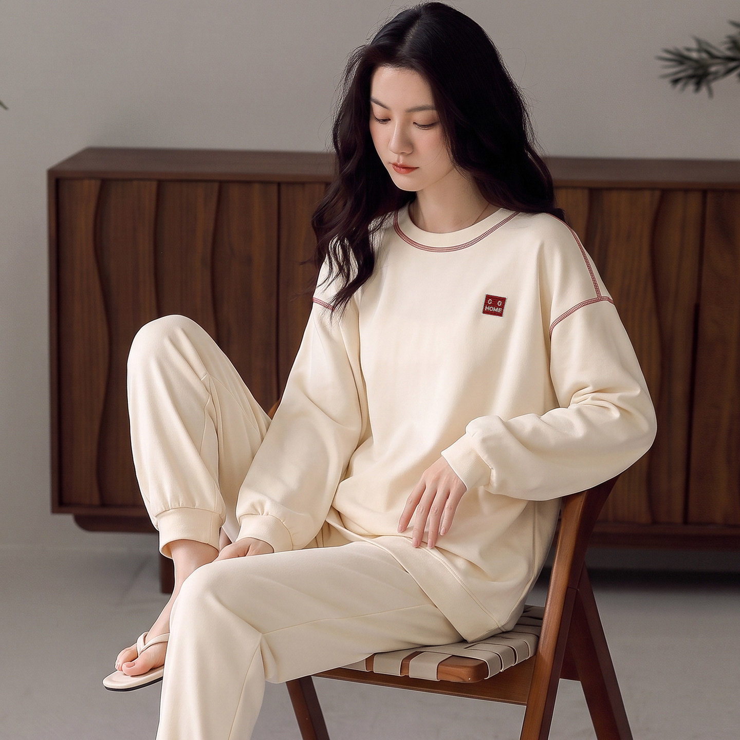 卡之恋女士睡衣长袖春秋季纯棉薄款简约运动套装少女生韩系家居服