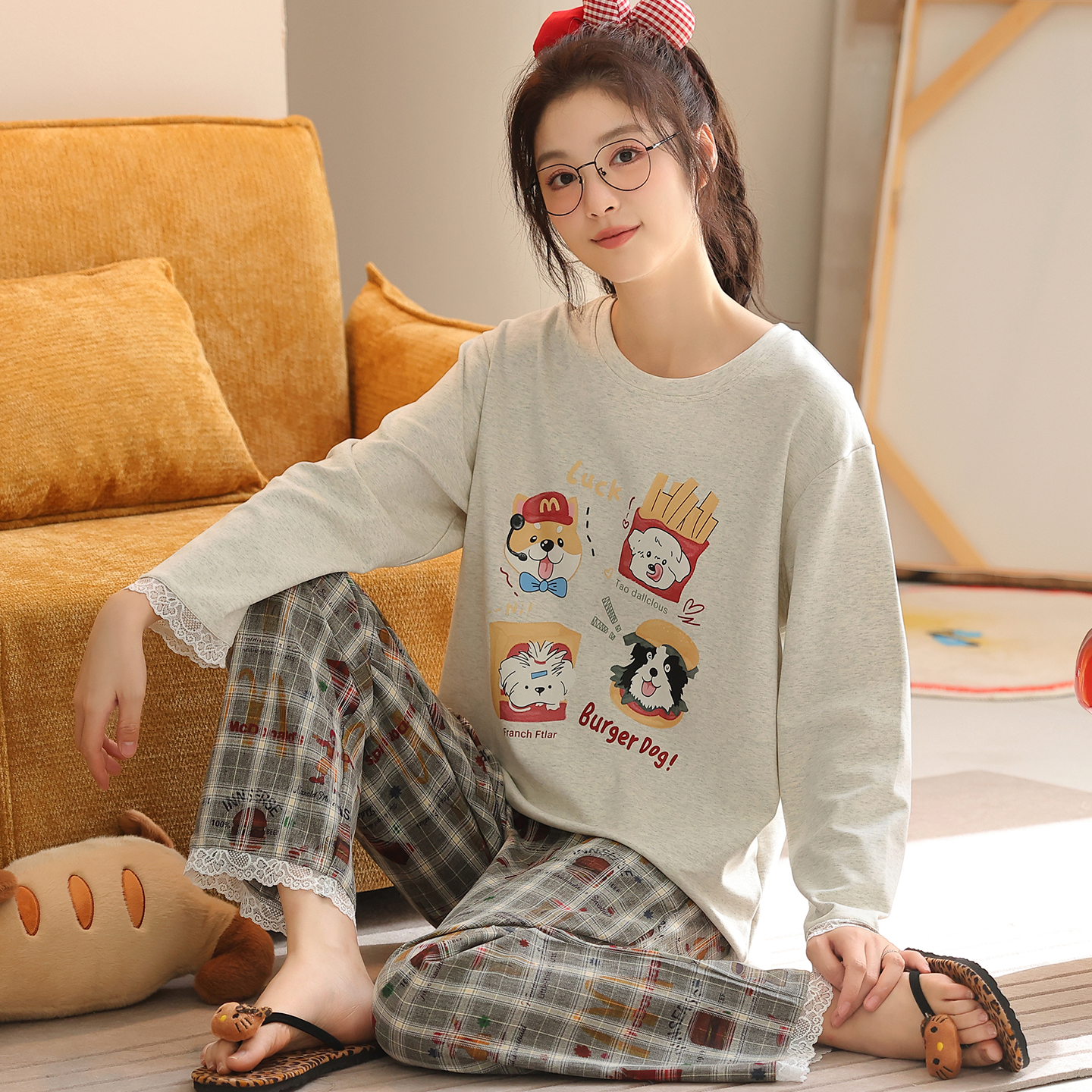 卡之恋纯棉加厚睡衣女春秋冬长袖