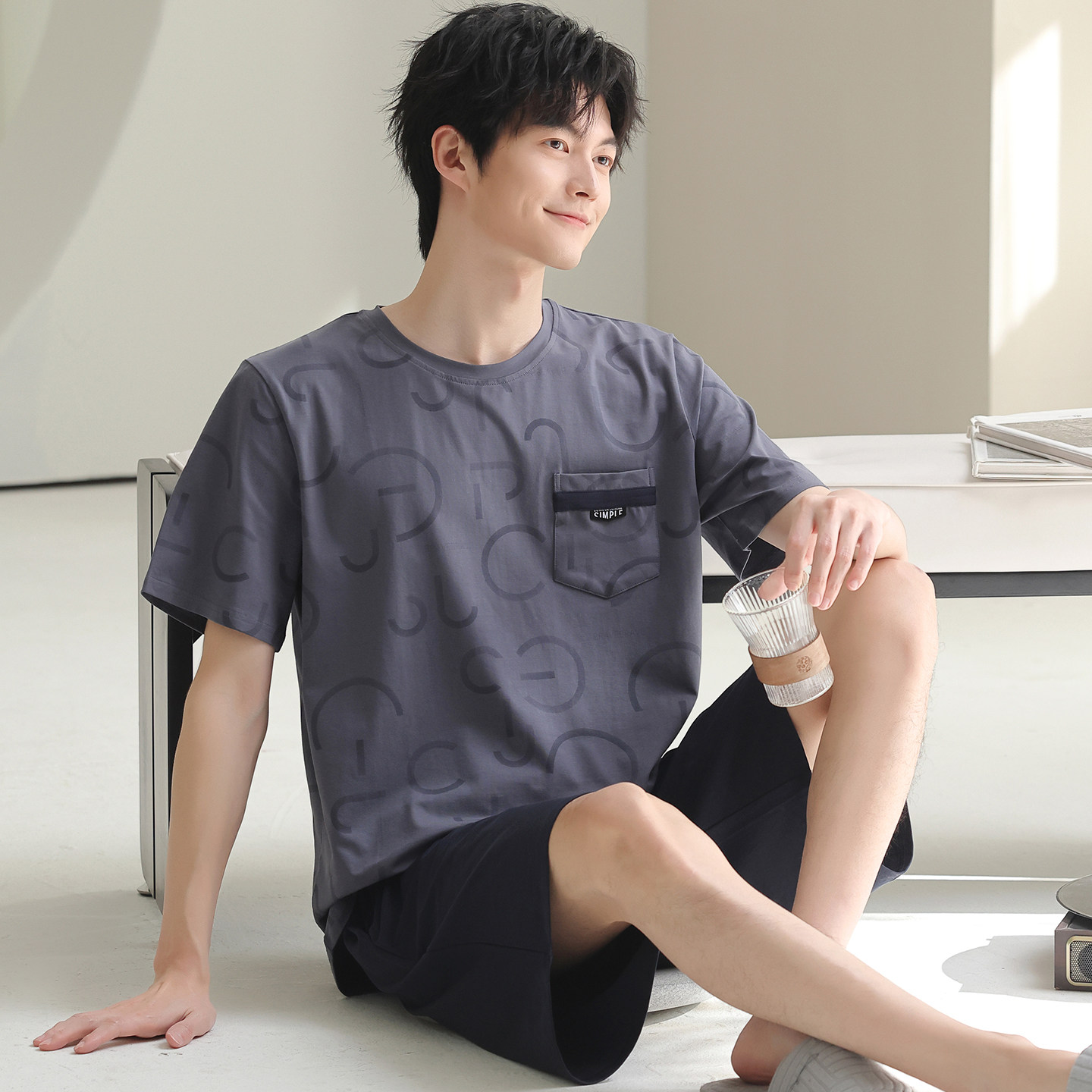 卡之恋男士纯棉睡衣夏季短袖