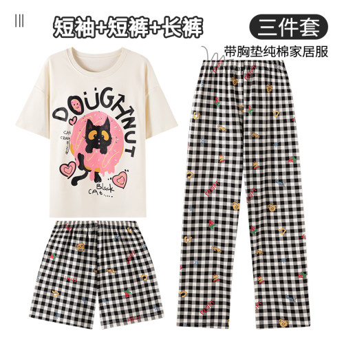 卡之恋夏季女款睡衣短袖三件套装