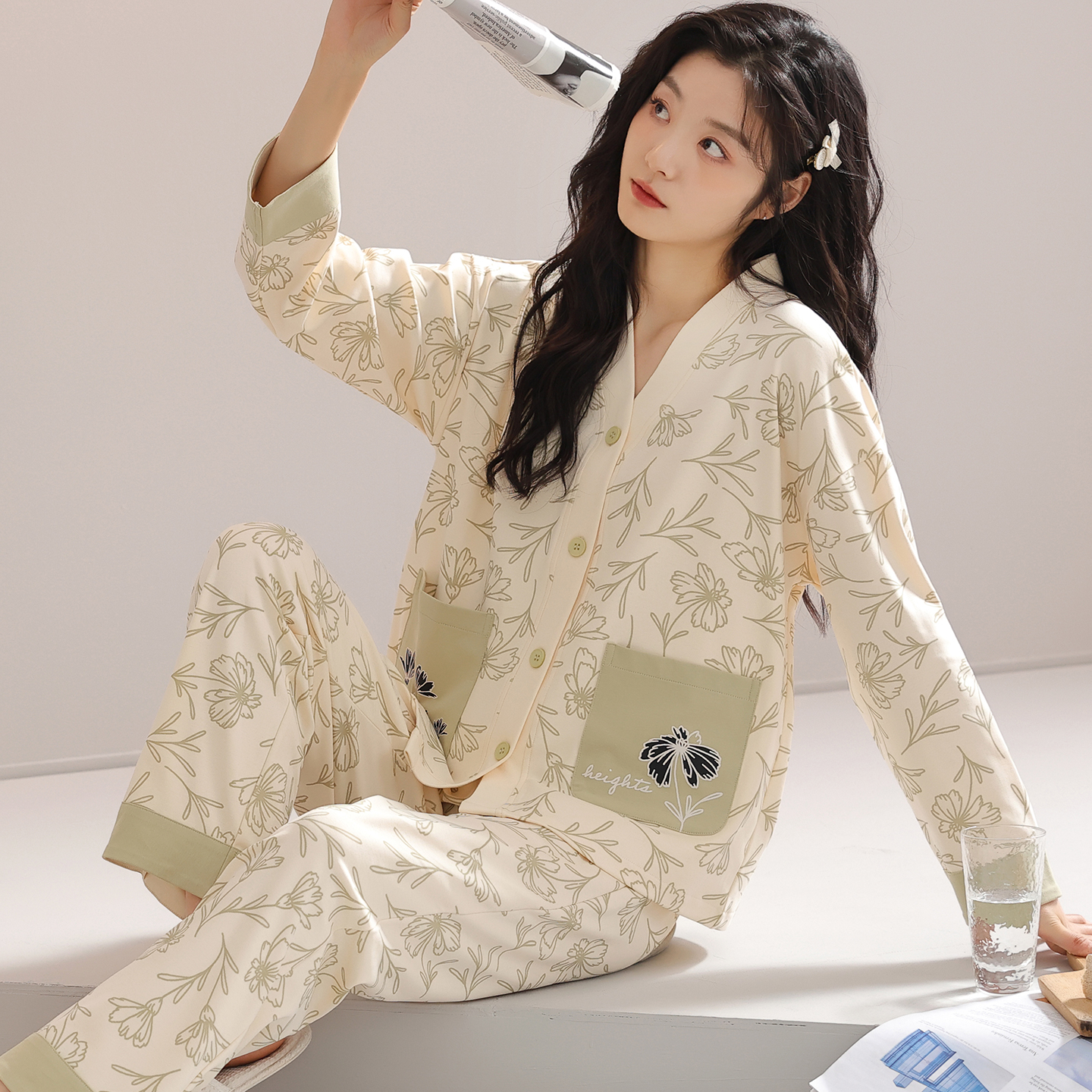 卡之恋女士纯棉睡衣春秋长袖长裤