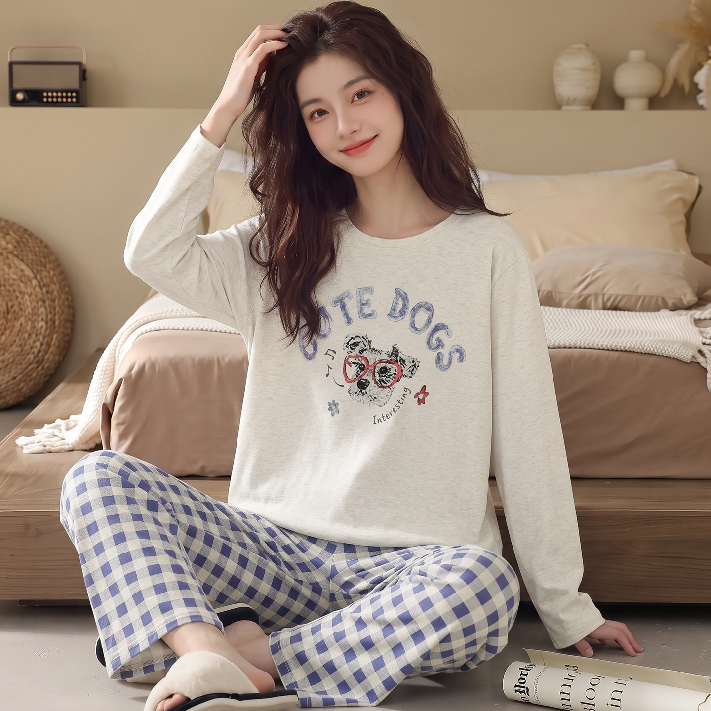 睡衣女款秋春加厚纯棉柔软长袖