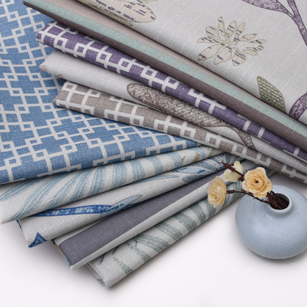 沙发布料加厚亚麻棉麻田园大花格子坐垫抱枕面料沙发套手工印花布