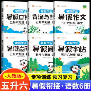 小学五年级下册升六年级上册教材辅导资料同步作文阅读理解口算字帖黄冈应用题 暑假作业五升六衔接5升6全套语文数学专项训练人教版