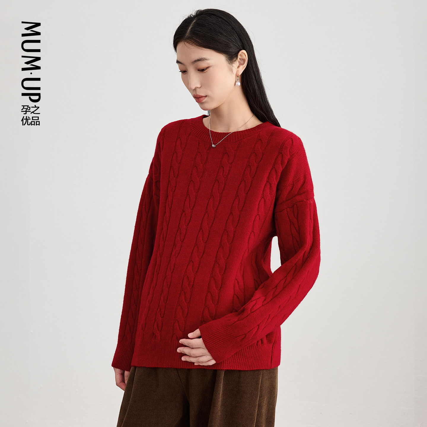 【新品】新年红色孕妇毛衣新年款麻花毛衣慵懒风针织套头上衣冬季