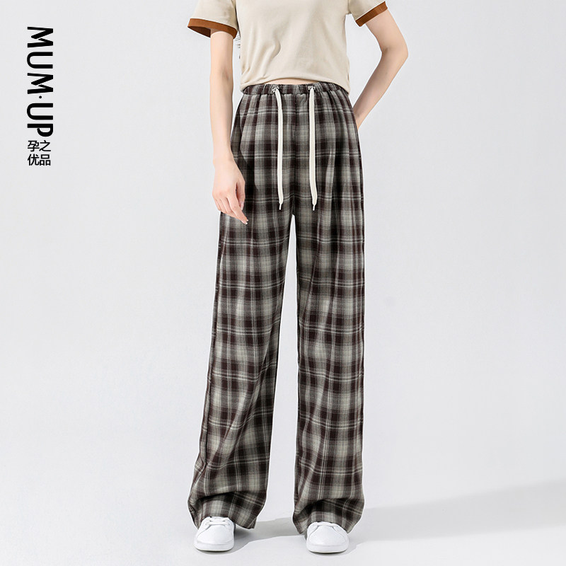 孕之优品孕妇裤春秋外穿格子裤2026新款抽绳无托腹宽松抽绳阔腿裤,孕妇装/孕产妇用品/营养,孕妇休闲裤,淘宝优惠券,粉丝福利购,淘宝优惠卷