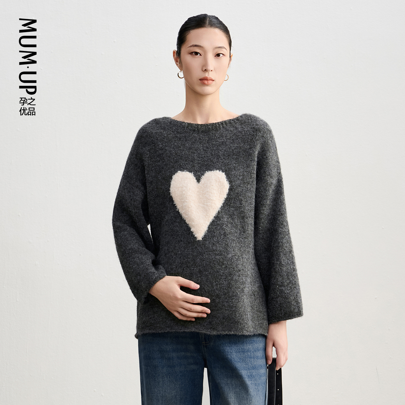 【新品】孕妇上衣圆领套头秋冬款针织衫女宽松软糯百搭毛衣孕妇装