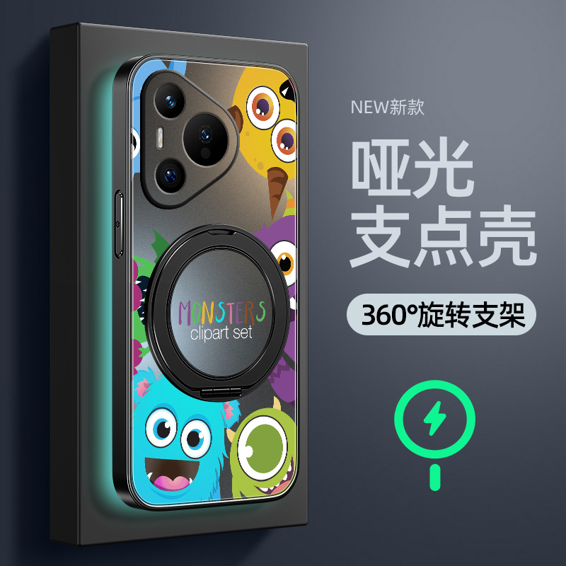 适用华为pura70手机壳新款华为p60pro防摔p50保护套p40旋转支架怪兽磁吸p30亚克力磨砂外壳pura70ultra男款